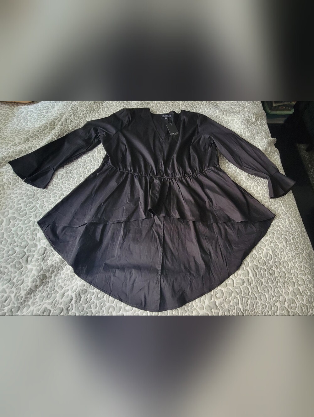 Eloquii Black Tiered Hi-Low Peplum Top